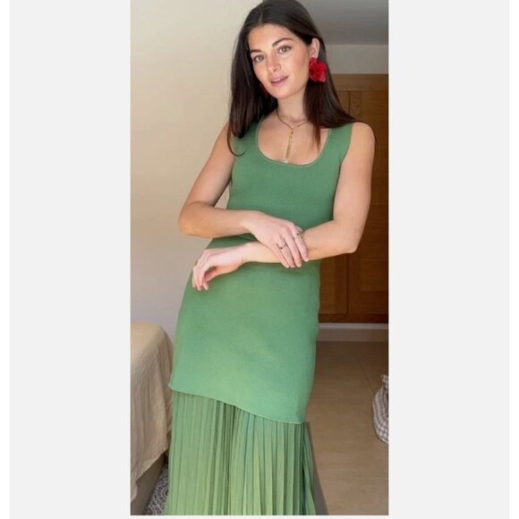 ZARA NEW WOMAN LONG PLEATED KNIT COMBINATION DRESS GREEN 4192/055 S M L - Picture 10 of 17